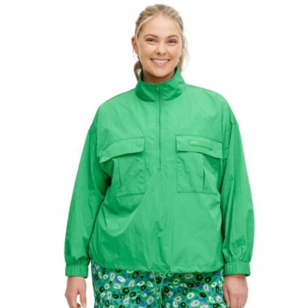 NEW DVF for Target Women's Green Nylon Packable Long Sleeve Half Zip Jacket, 1X